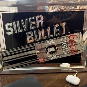 Vintage 1983 Mirrored Coors Light Silver Bullet Beer Sign 19.5" W By 14.5 Tall